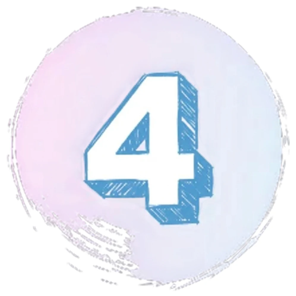 Stylized number 4 with a shadow on a pastel circular background.